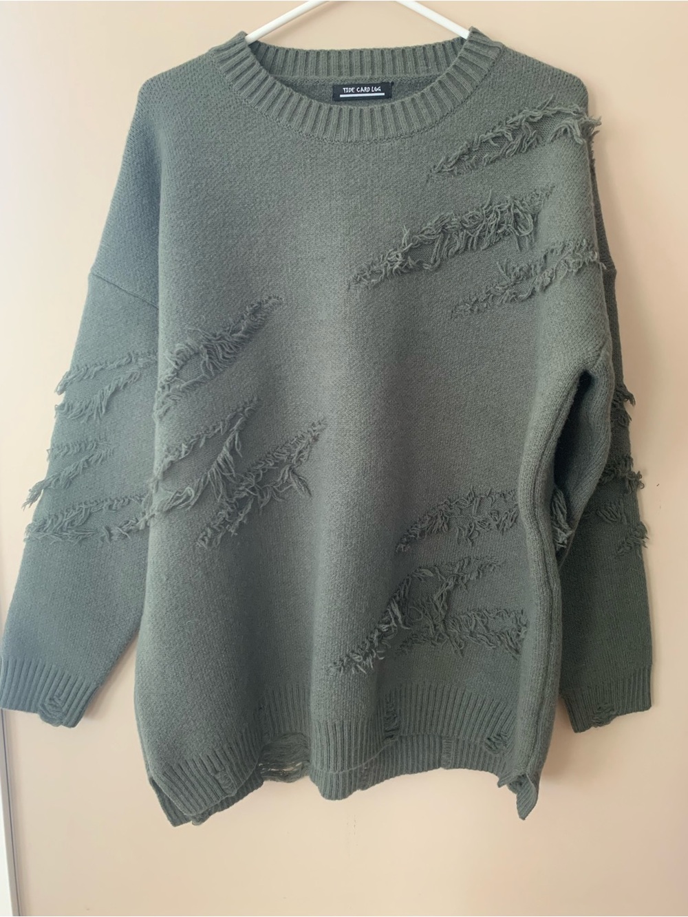Tide Card Log Olive Distressed Sweater